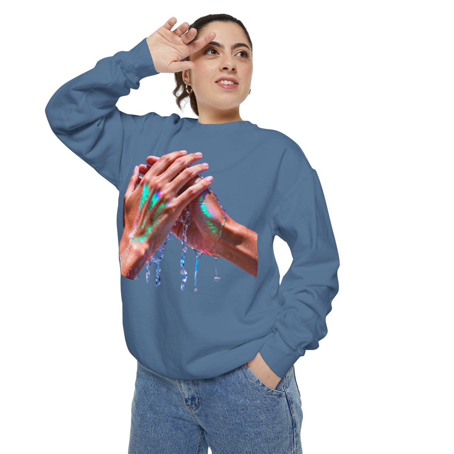 Hands Washing Art Sweatshirt — Colorful Dripping Paint Graphic Crewneck