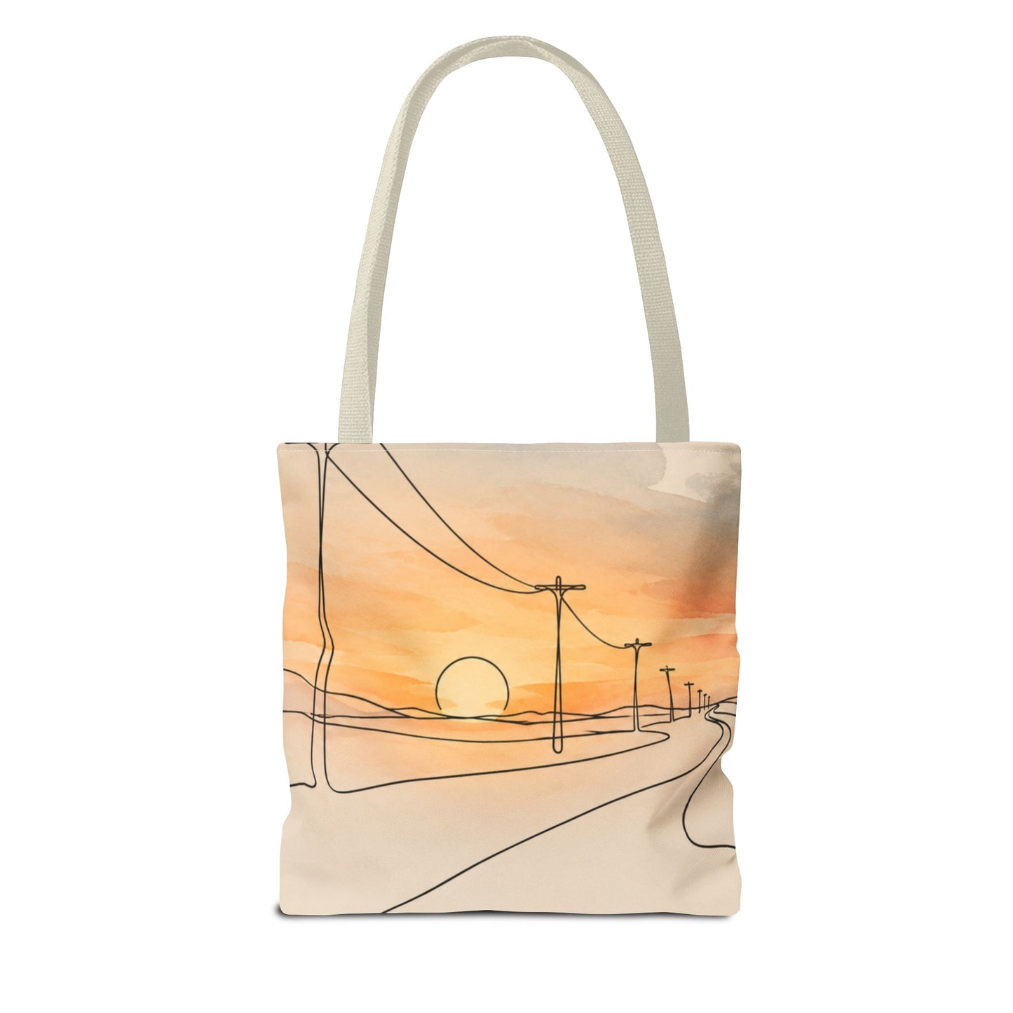 Beach Road Sunset Tote Bag — Hand-Drawn Retro Car & Sunset Illustration