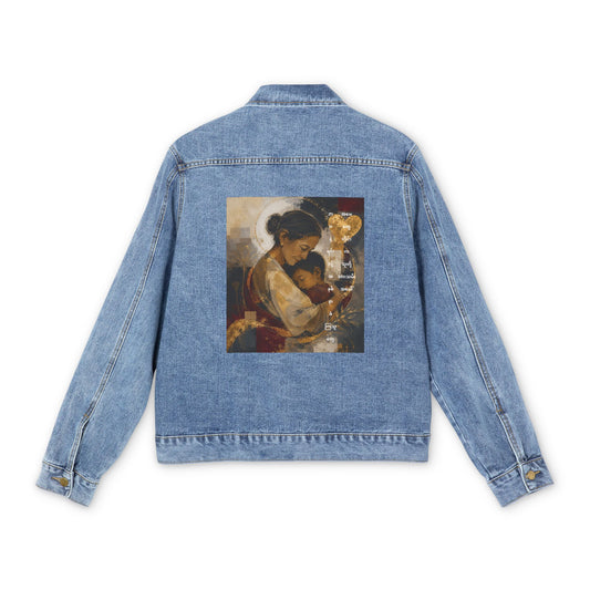 Denim Jacket — Vintage Mother and Child Art Patch Back Print