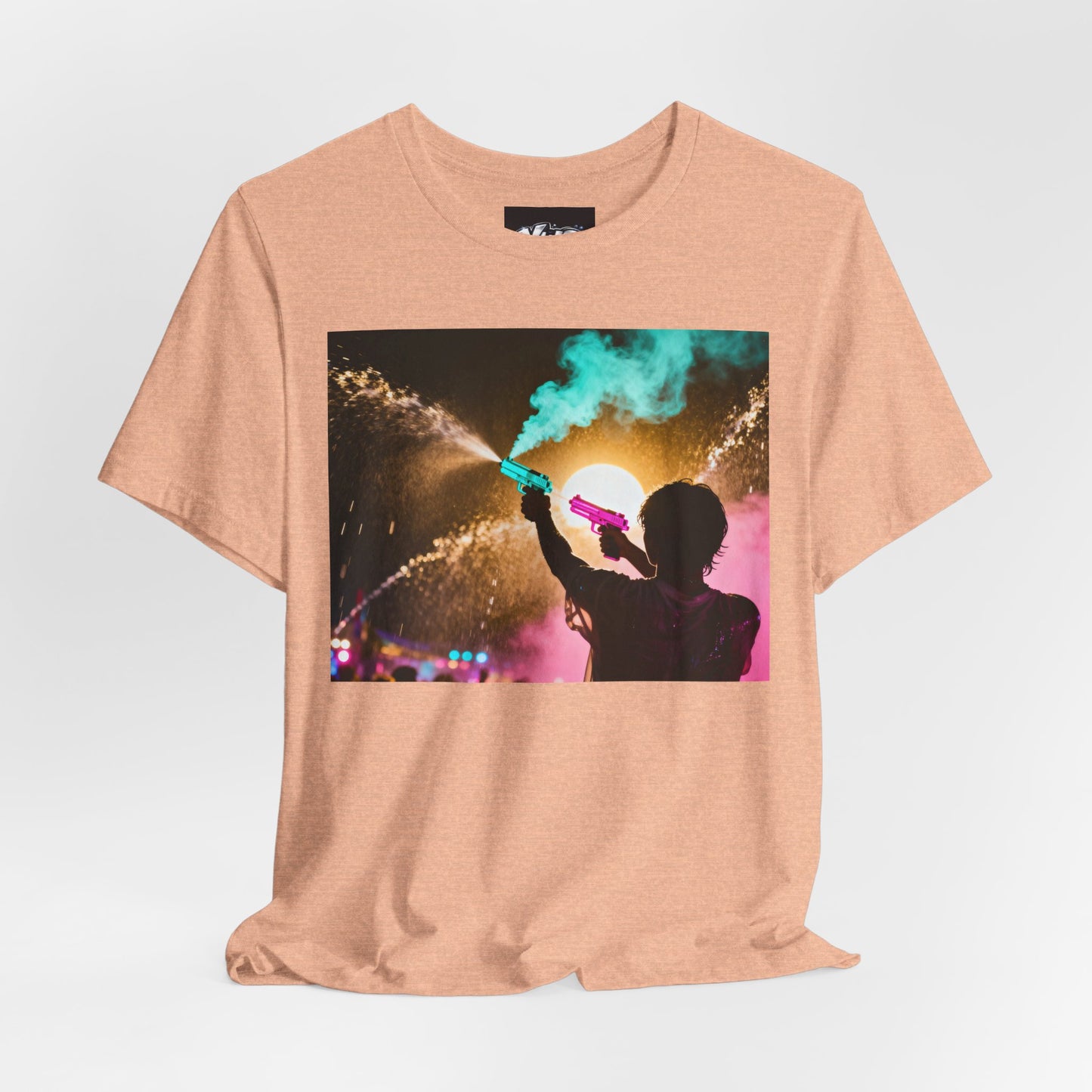 Concert Silhouette Tee — Colorful Smoke Festival Photo T‑Shirt