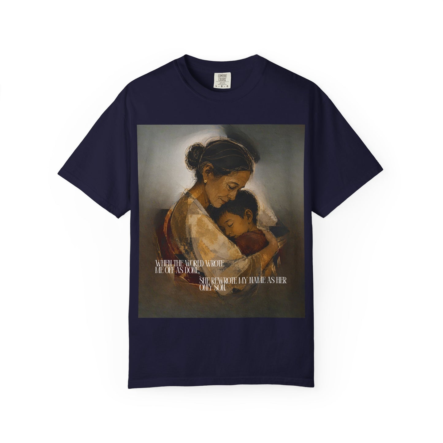 T-Shirt — Mother and Child Embrace Graphic Tee with Inspirational Quote