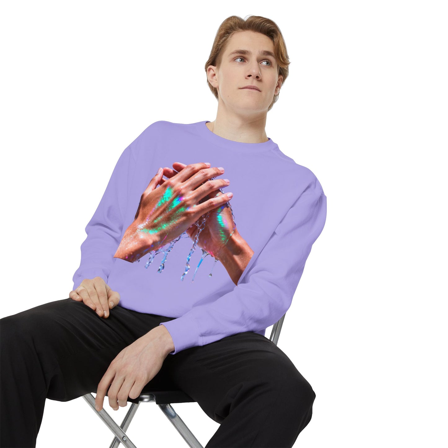 Hands Washing Art Sweatshirt — Colorful Dripping Paint Graphic Crewneck