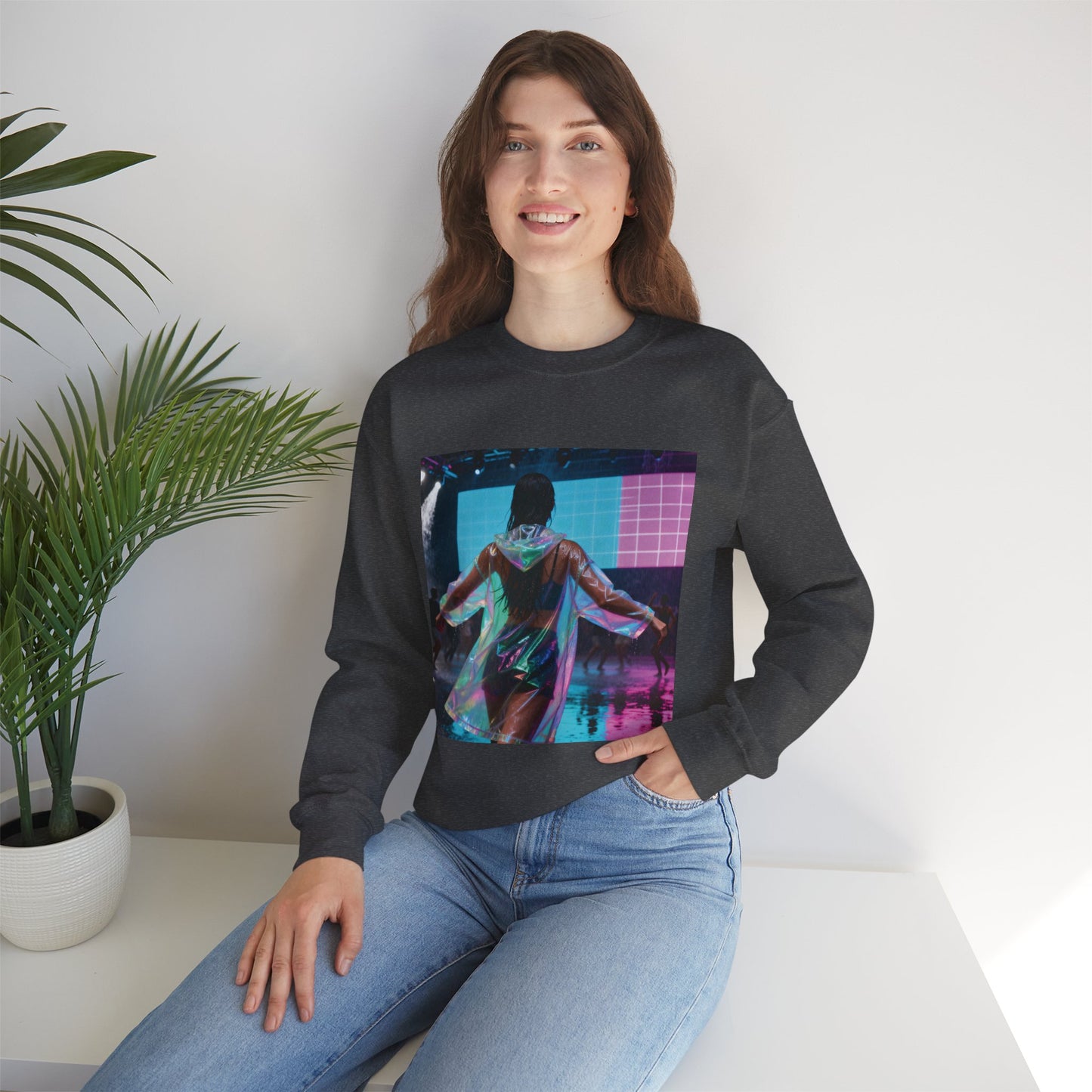 Retro Neon Concert Sweatshirt — Glitchy Music Festival Crewneck