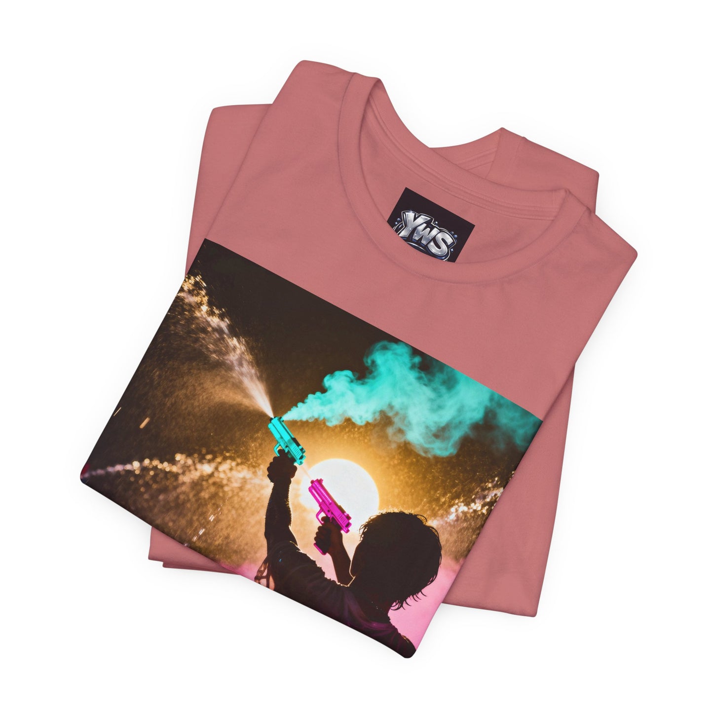 Concert Silhouette Tee — Colorful Smoke Festival Photo T‑Shirt