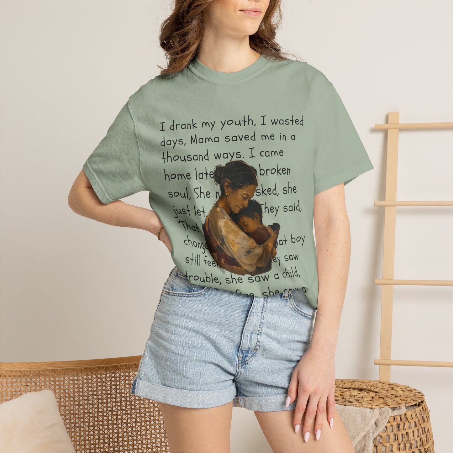 Mama Saved Me T-Shirt — Vintage Mother & Child Illustration with Poem