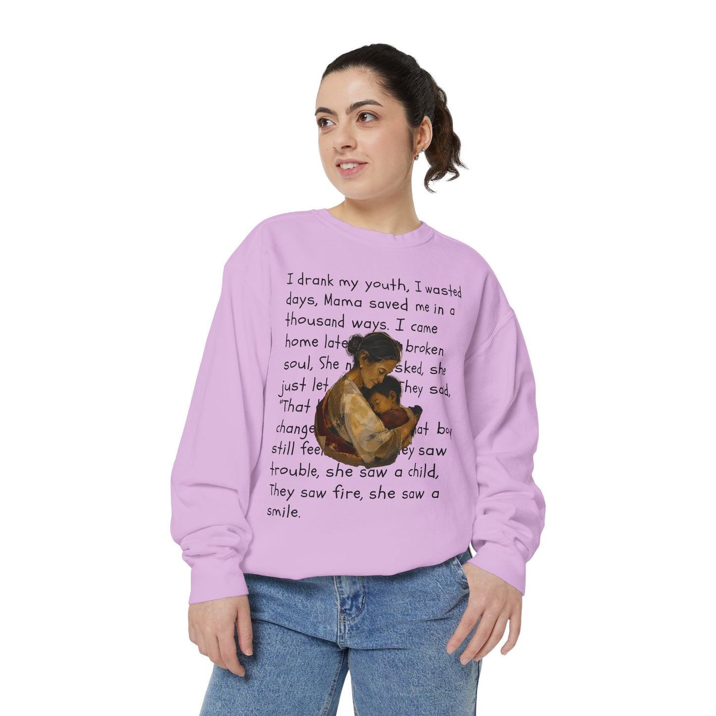 Sweatshirt — Mama Saved Me Graphic Sweatshirt with Mother & Child Lyrics