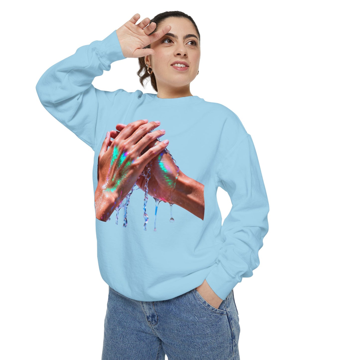 Hands Washing Art Sweatshirt — Colorful Dripping Paint Graphic Crewneck