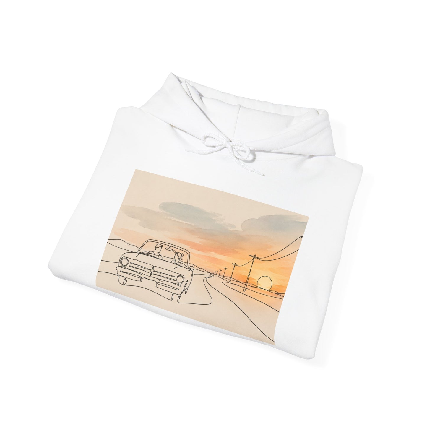 Sunset Drive Hoodie – Retro Car Road Trip Graphic Sweatshirt