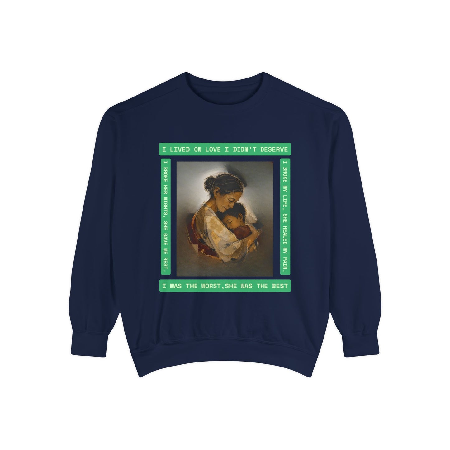 Mother & Child Sweatshirt — Vintage Art Crewneck with "I Lived, I Loved" Quote