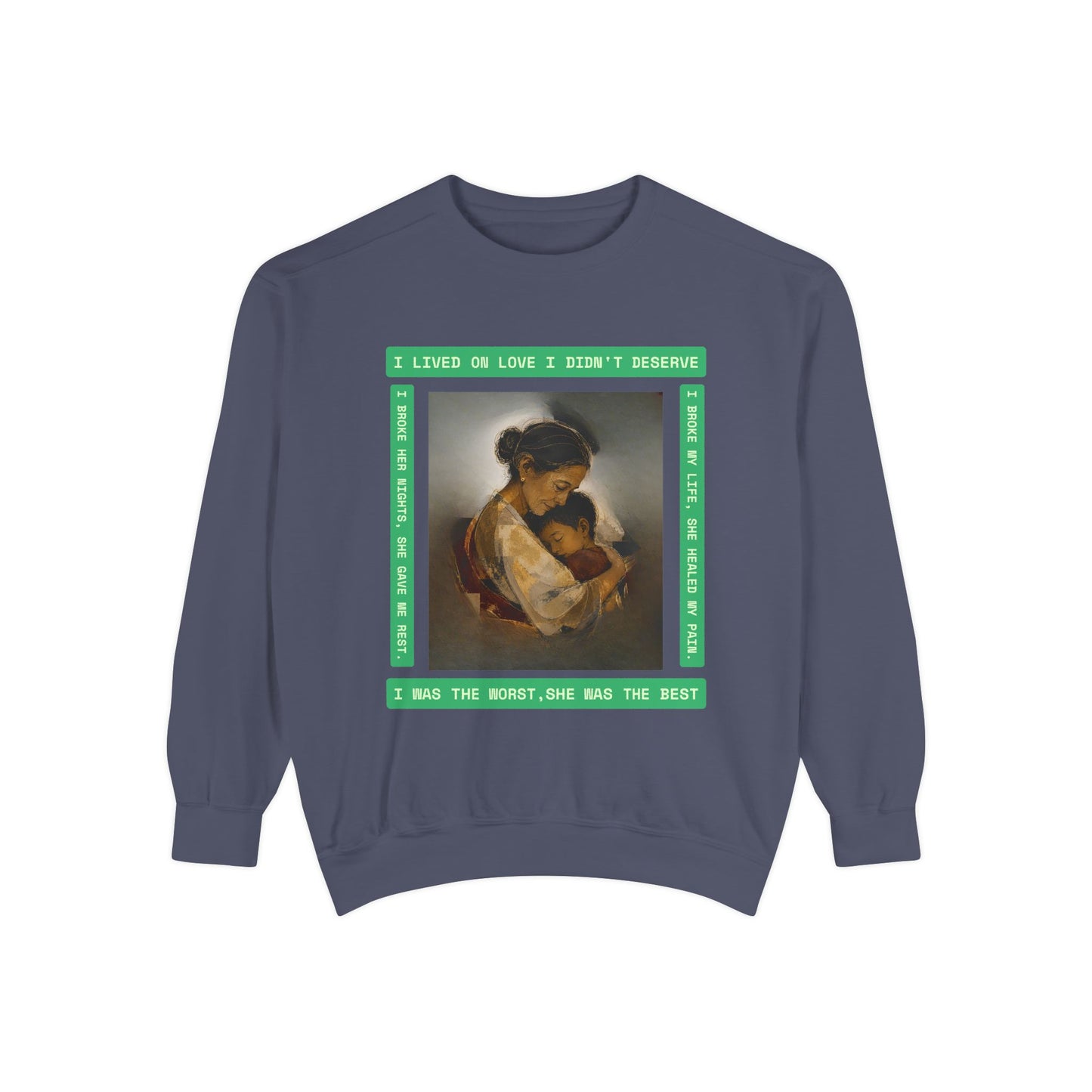 Mother & Child Sweatshirt — Vintage Art Crewneck with "I Lived, I Loved" Quote