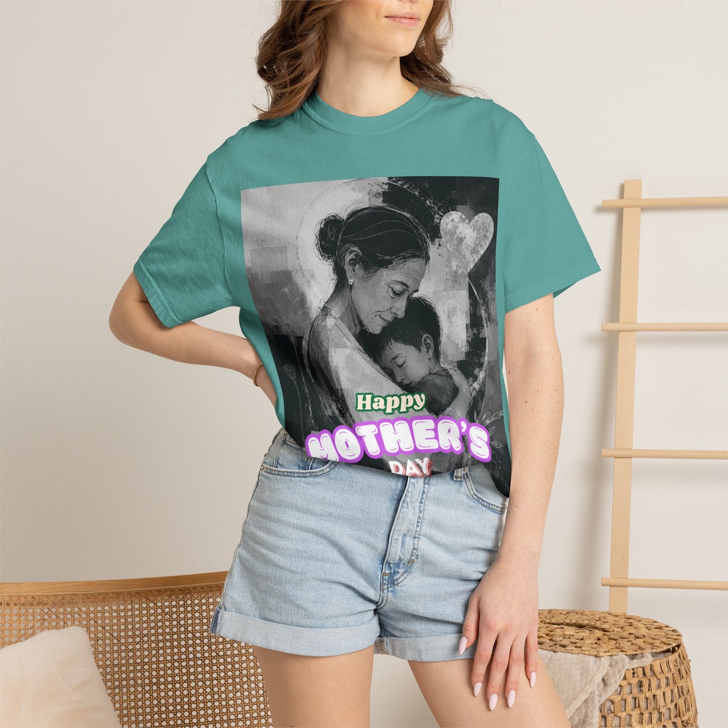 Mother's Day T-Shirt - Vintage Mother & Baby Portrait with "Happy Mother's Day"