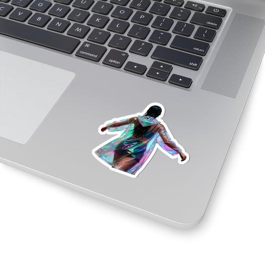 Iridescent Raincoat Kiss-Cut Sticker — Holographic Festival Laptop Decal