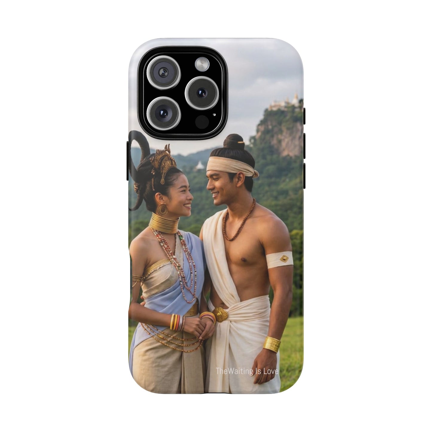 Phone Case — Romantic Couple Photo Print, Tropical Temple Landscape Protective Cover