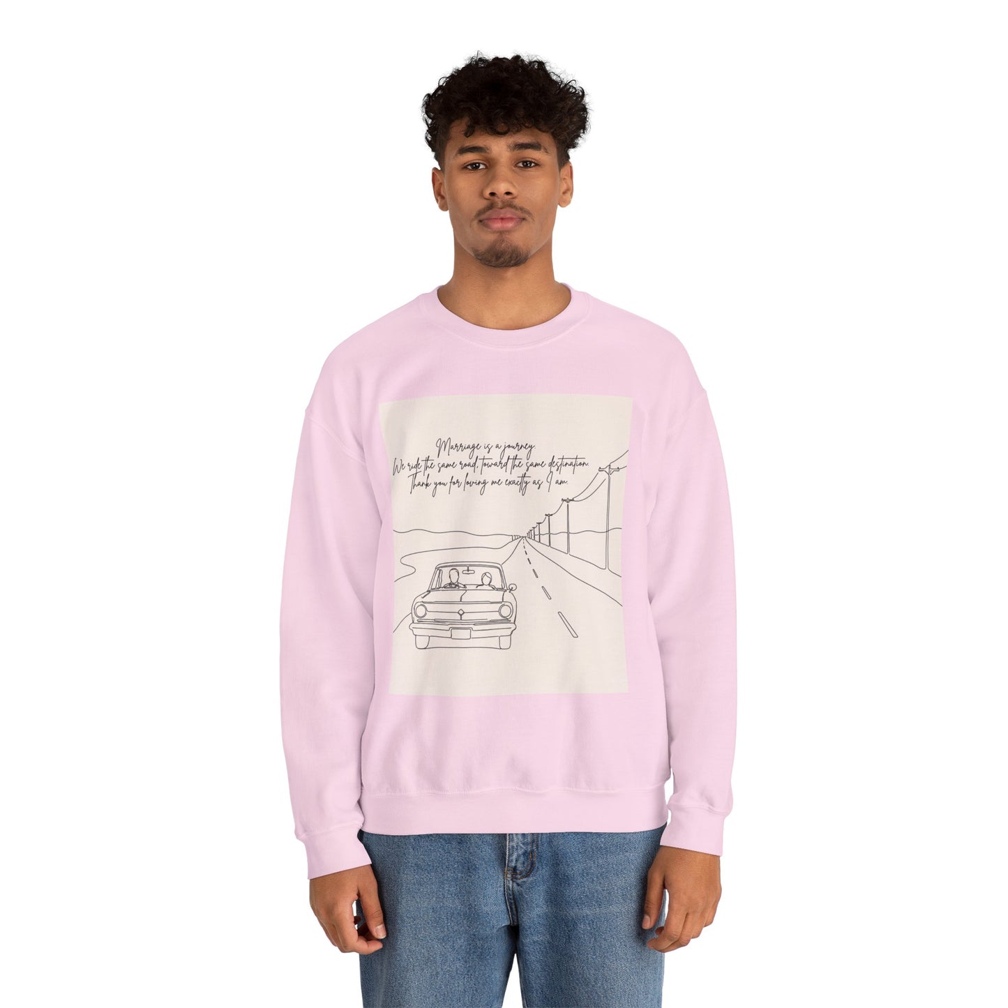 Graphic Sweatshirt — Minimal Line Art Road Trip Design with Inspirational Script