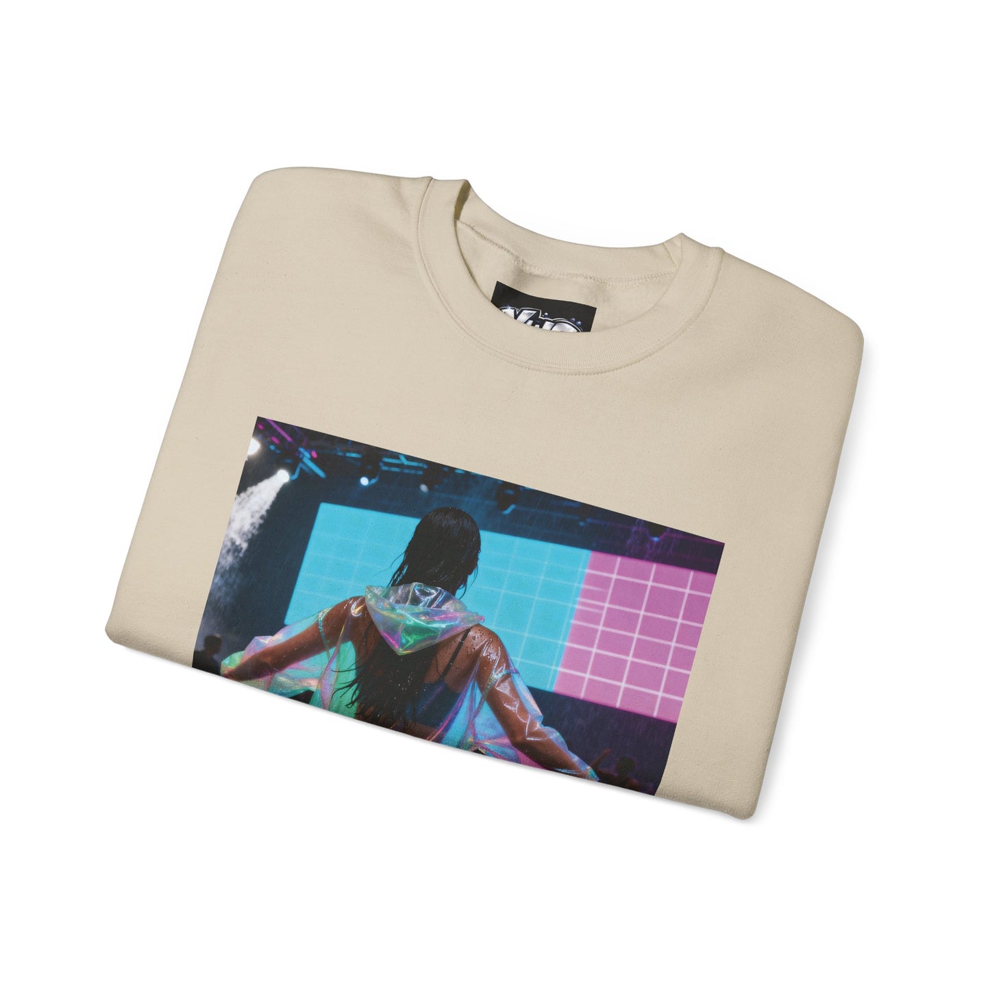 Retro Neon Concert Sweatshirt — Glitchy Music Festival Crewneck