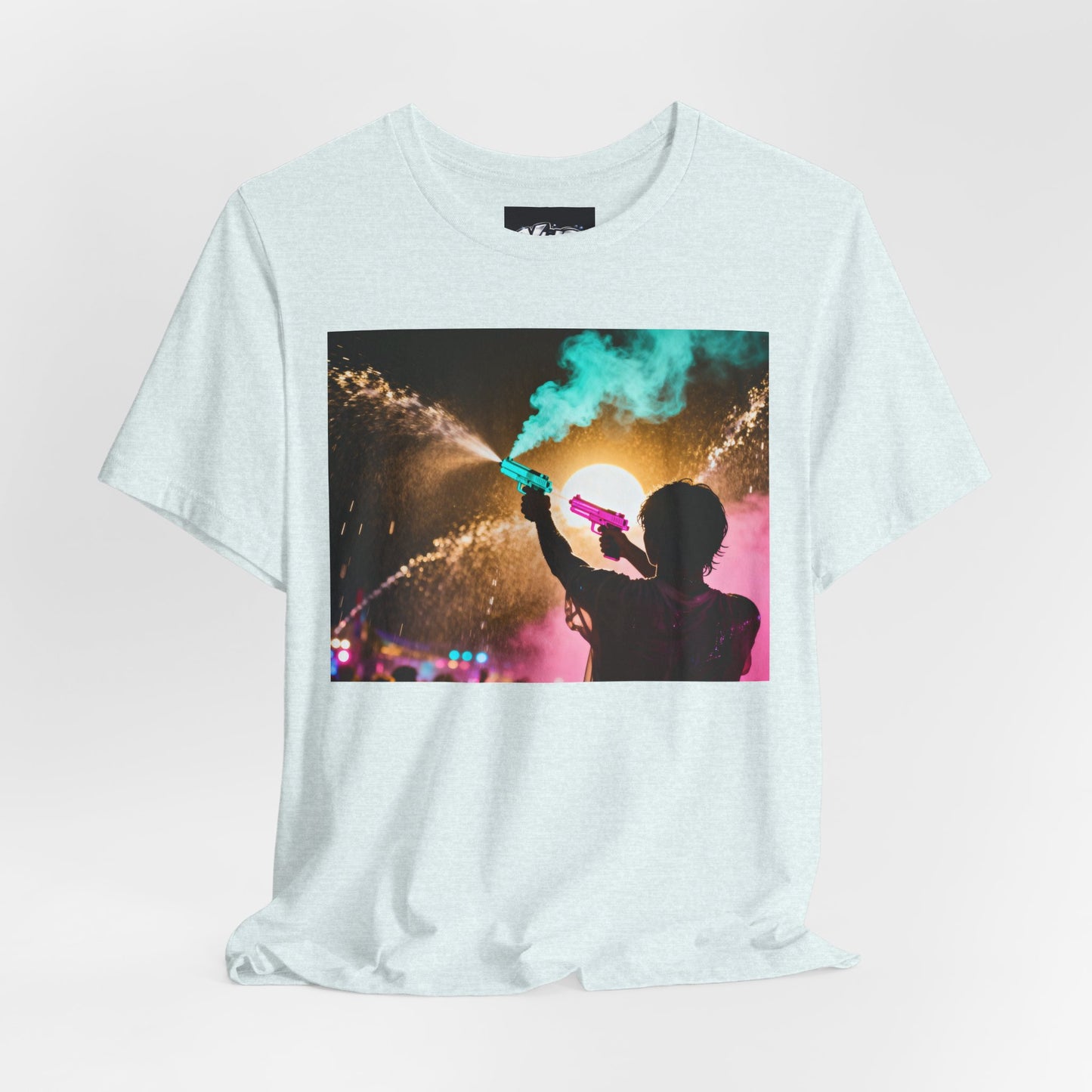 Concert Silhouette Tee — Colorful Smoke Festival Photo T‑Shirt