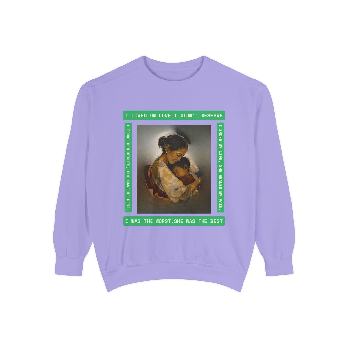 Mother & Child Sweatshirt — Vintage Art Crewneck with "I Lived, I Loved" Quote