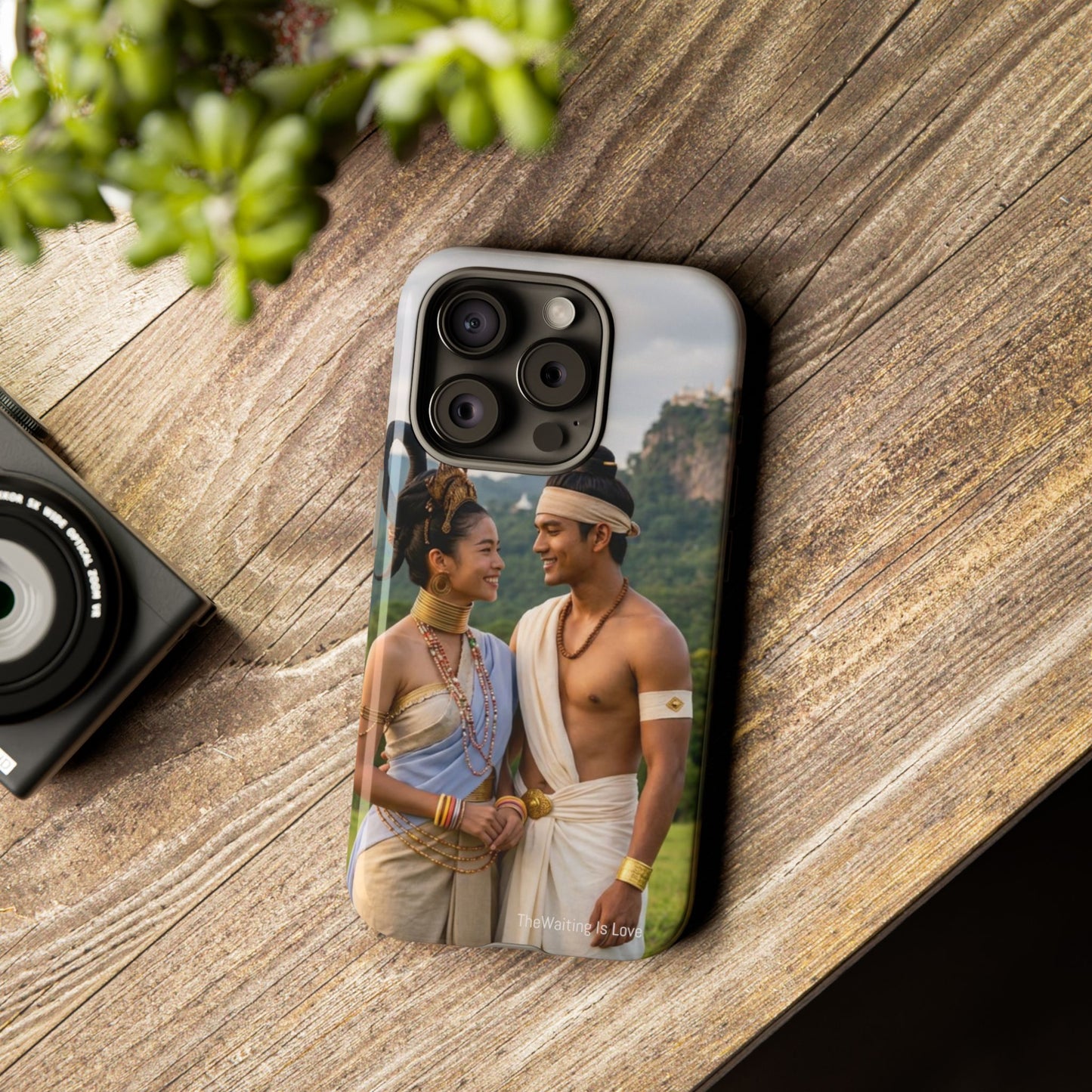 Phone Case — Romantic Couple Photo Print, Tropical Temple Landscape Protective Cover