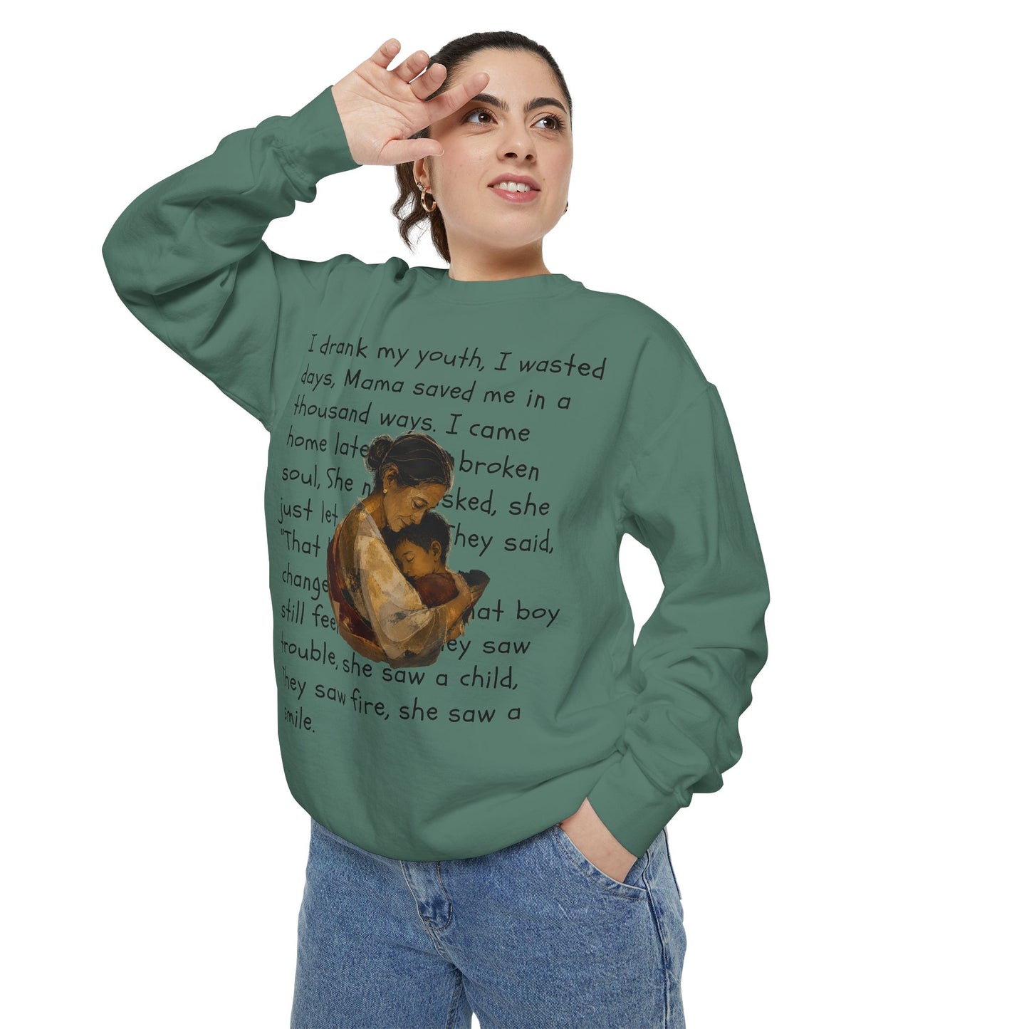 Sweatshirt — Mama Saved Me Graphic Sweatshirt with Mother & Child Lyrics