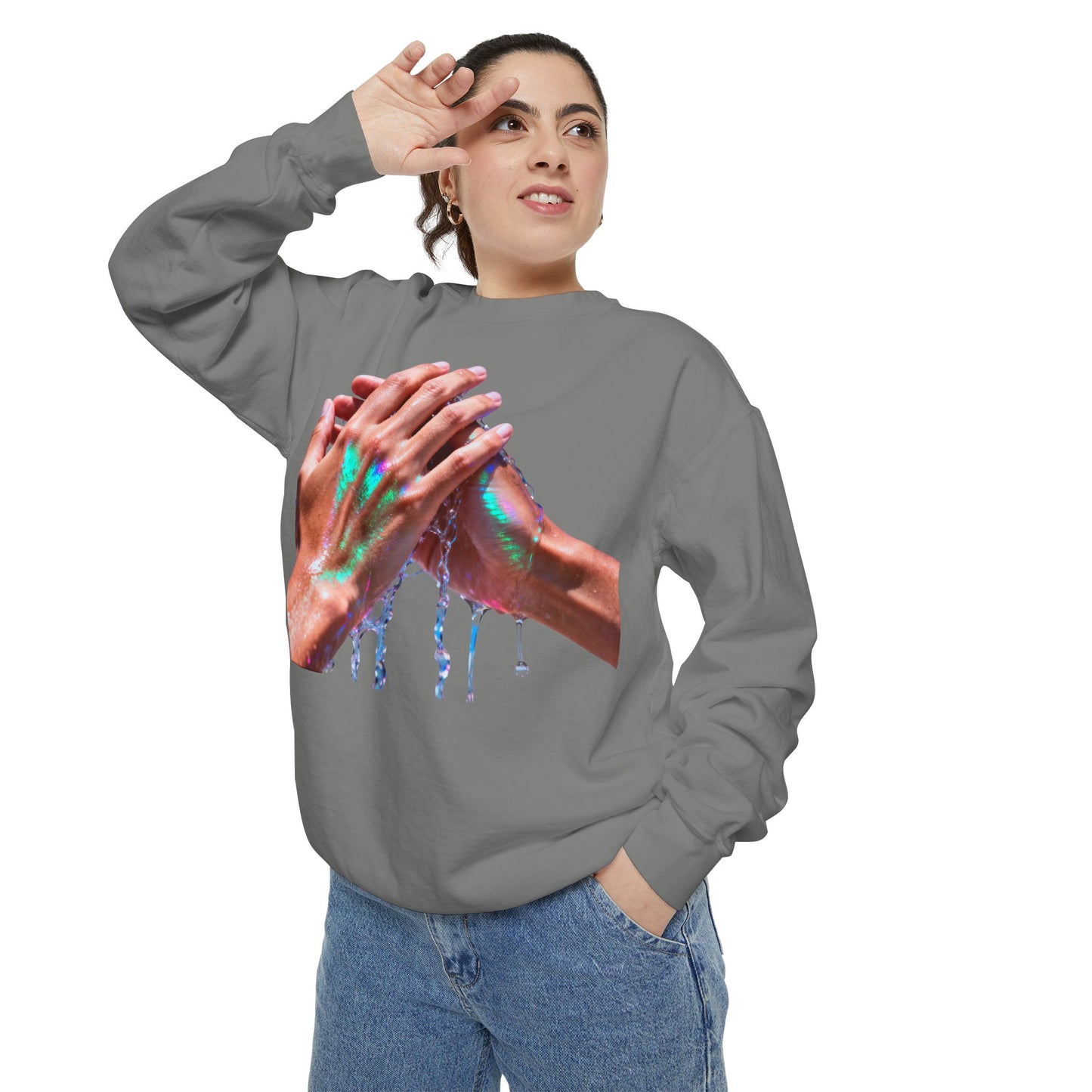 Hands Washing Art Sweatshirt — Colorful Dripping Paint Graphic Crewneck