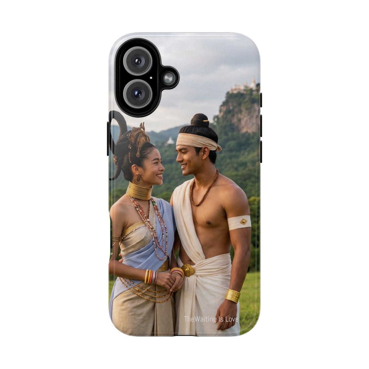 Phone Case — Romantic Couple Photo Print, Tropical Temple Landscape Protective Cover