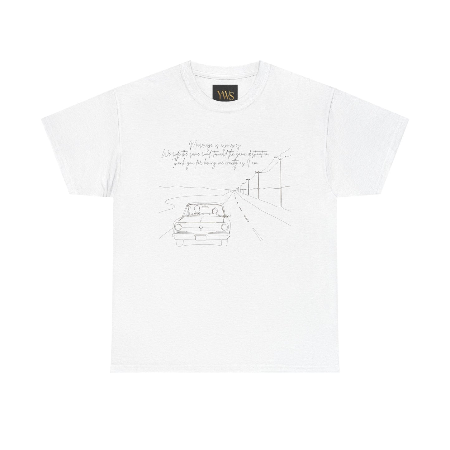 Vintage Road Sketch Tee — Minimal Car Illustration with Handwritten Quote