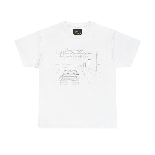 Vintage Road Sketch Tee — Minimal Car Illustration with Handwritten Quote