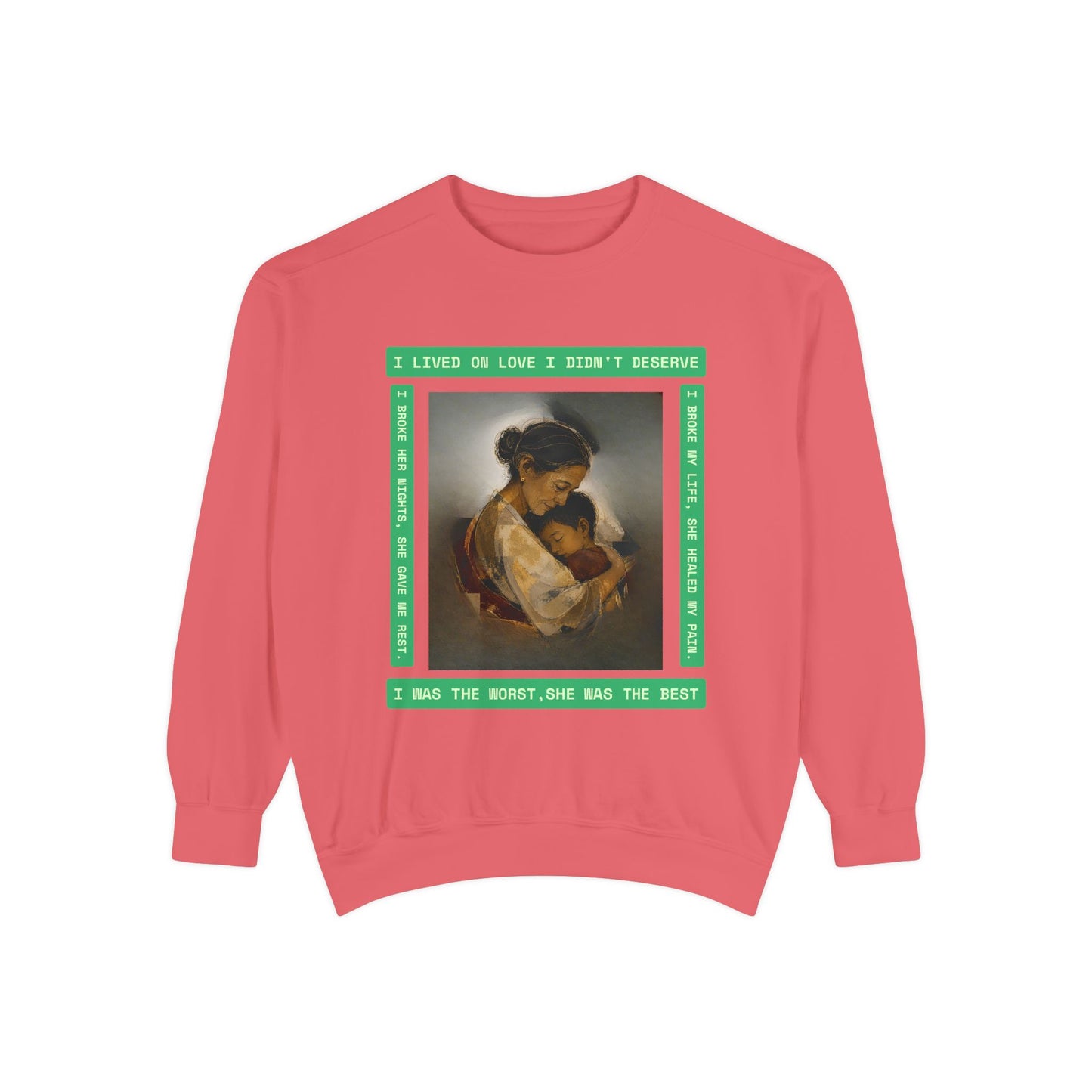 Mother & Child Sweatshirt — Vintage Art Crewneck with "I Lived, I Loved" Quote