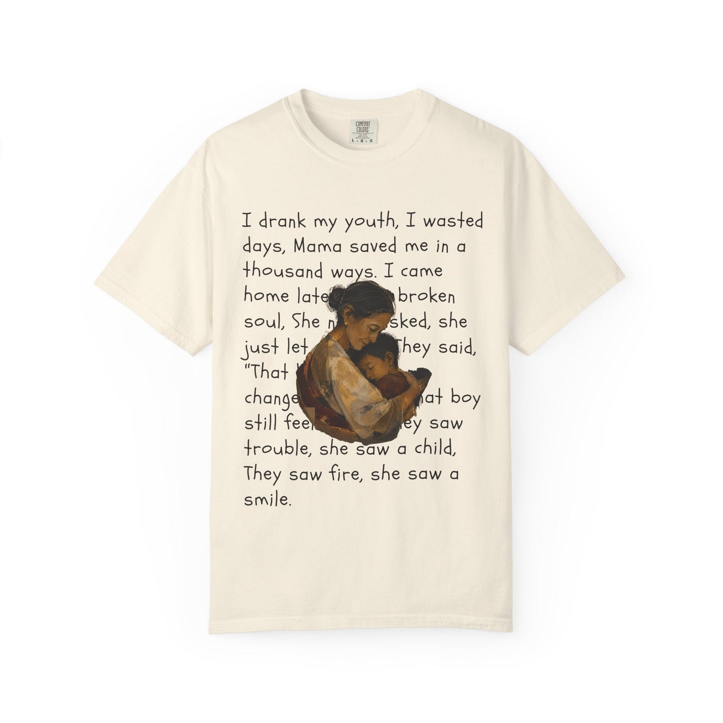 Mama Saved Me T-Shirt — Vintage Mother & Child Illustration with Poem