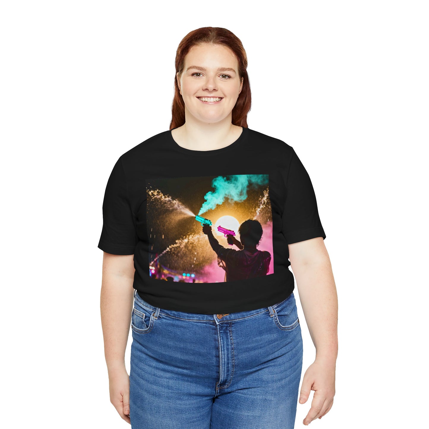 Concert Silhouette Tee — Colorful Smoke Festival Photo T‑Shirt