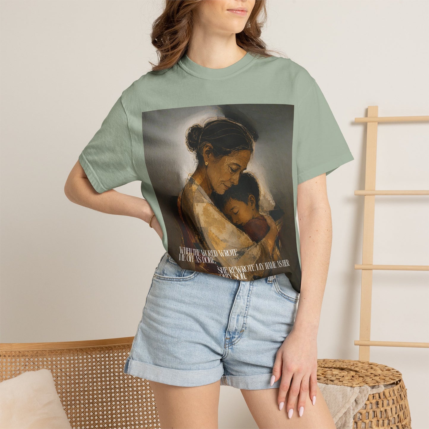 T-Shirt — Mother and Child Embrace Graphic Tee with Inspirational Quote