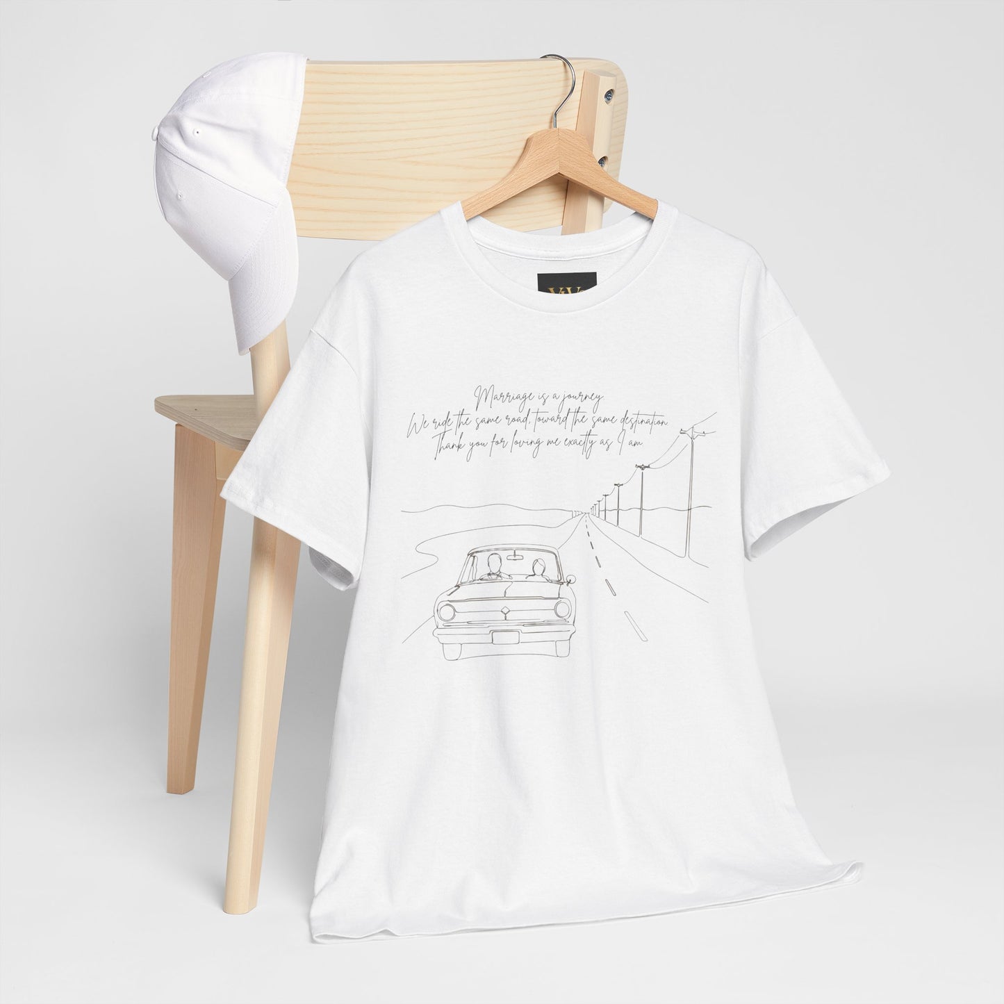 Vintage Road Sketch Tee — Minimal Car Illustration with Handwritten Quote