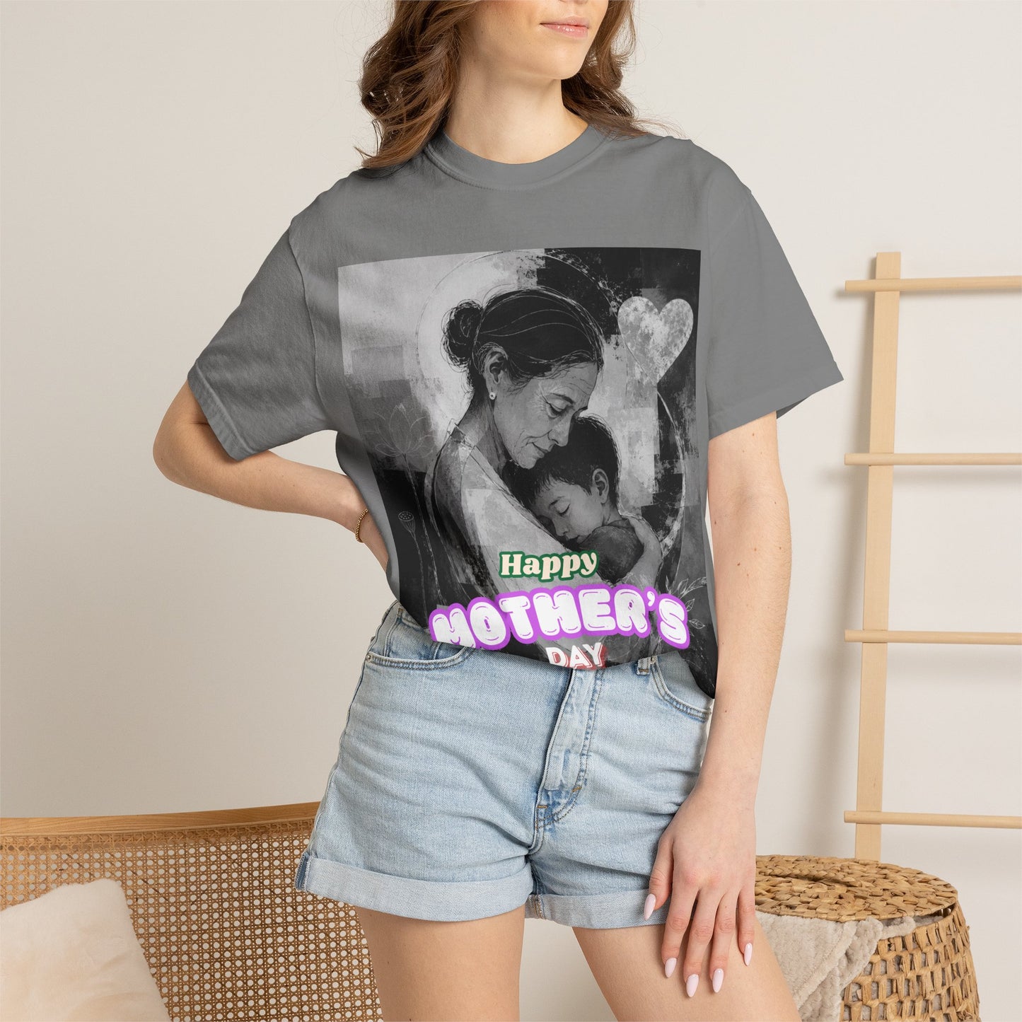 Mother's Day T-Shirt - Vintage Mother & Baby Portrait with "Happy Mother's Day"