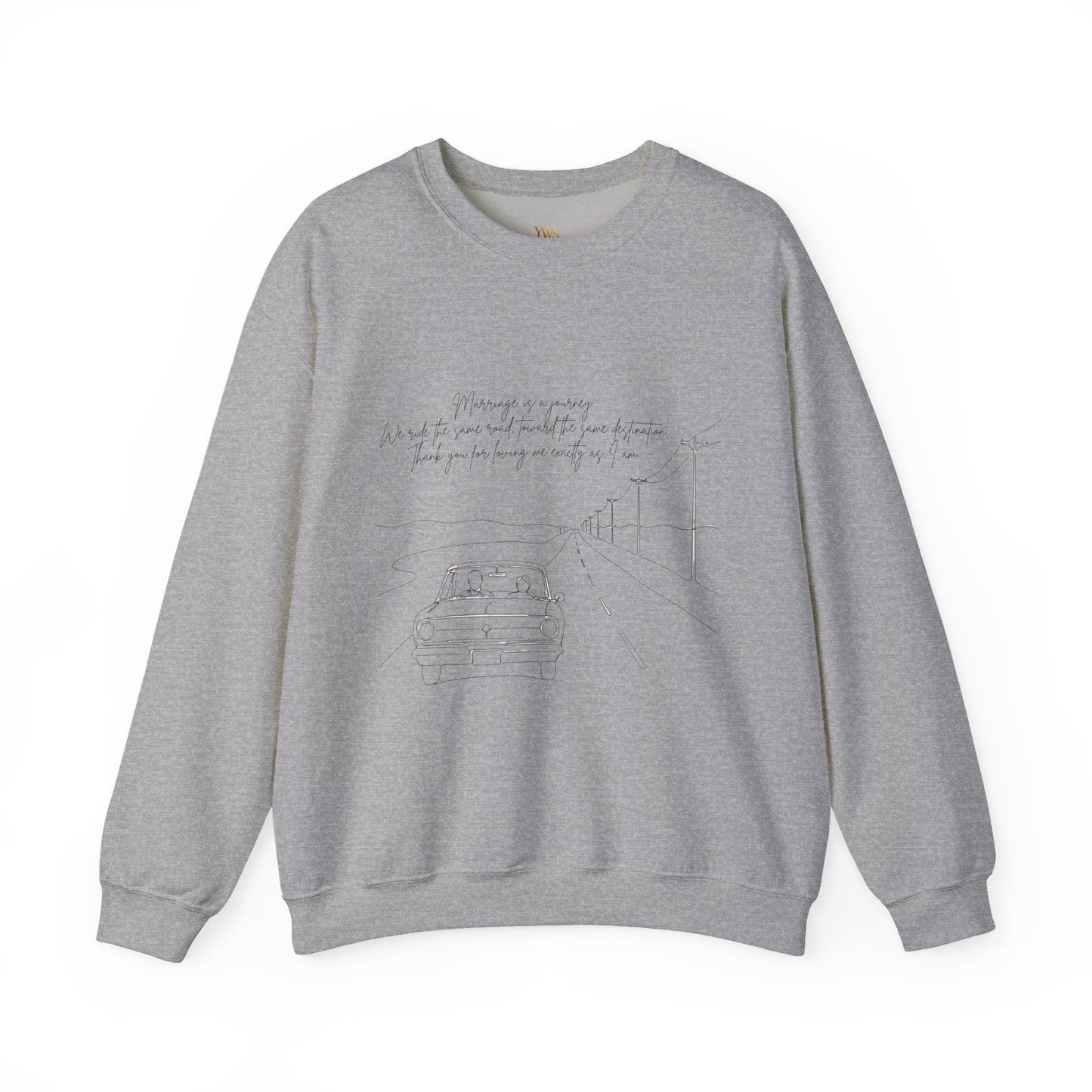 Crewneck Sweatshirt — Minimal Road Sketch Graphic with Handwritten Lyrics