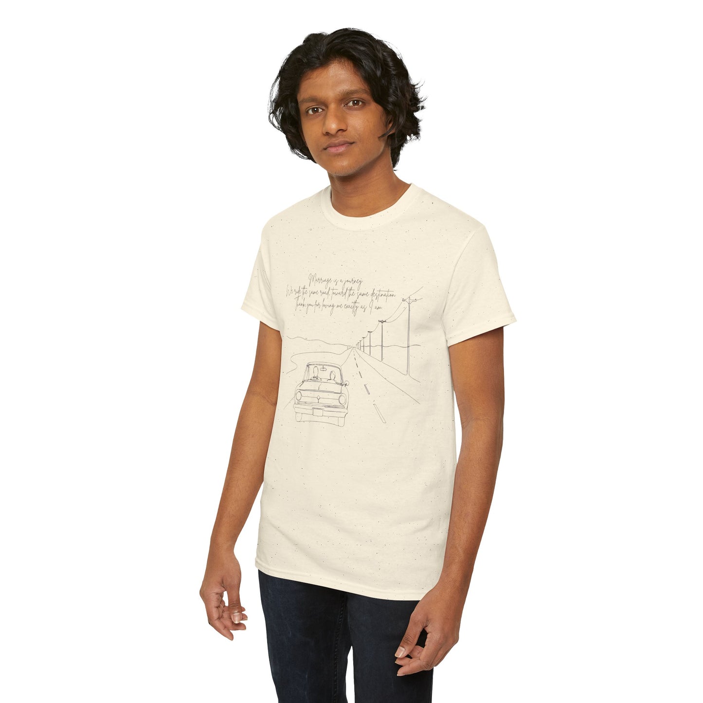 Vintage Road Sketch Tee — Minimal Car Illustration with Handwritten Quote