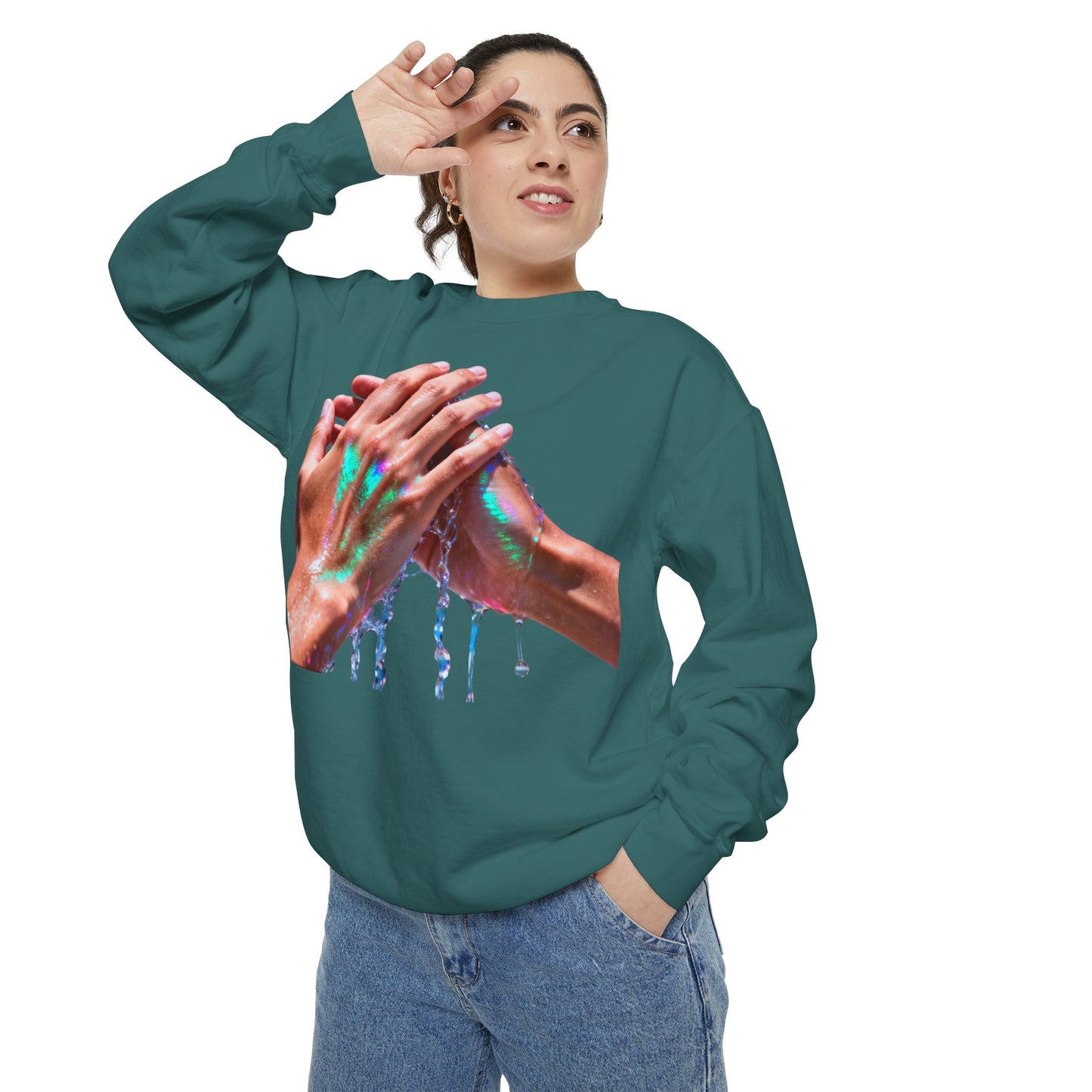 Hands Washing Art Sweatshirt — Colorful Dripping Paint Graphic Crewneck