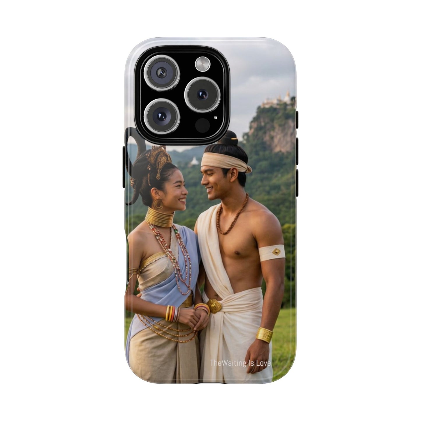 Phone Case — Romantic Couple Photo Print, Tropical Temple Landscape Protective Cover