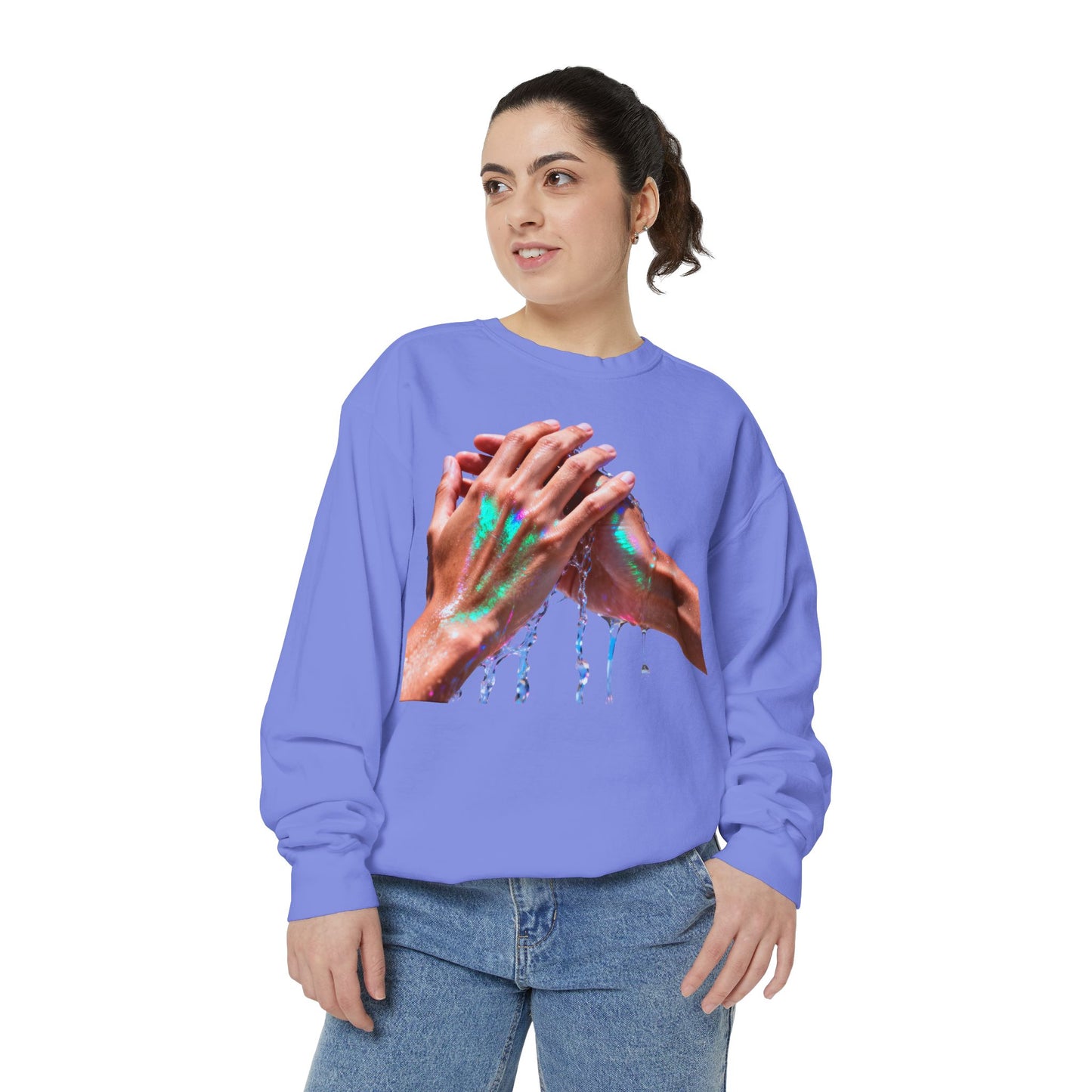 Hands Washing Art Sweatshirt — Colorful Dripping Paint Graphic Crewneck