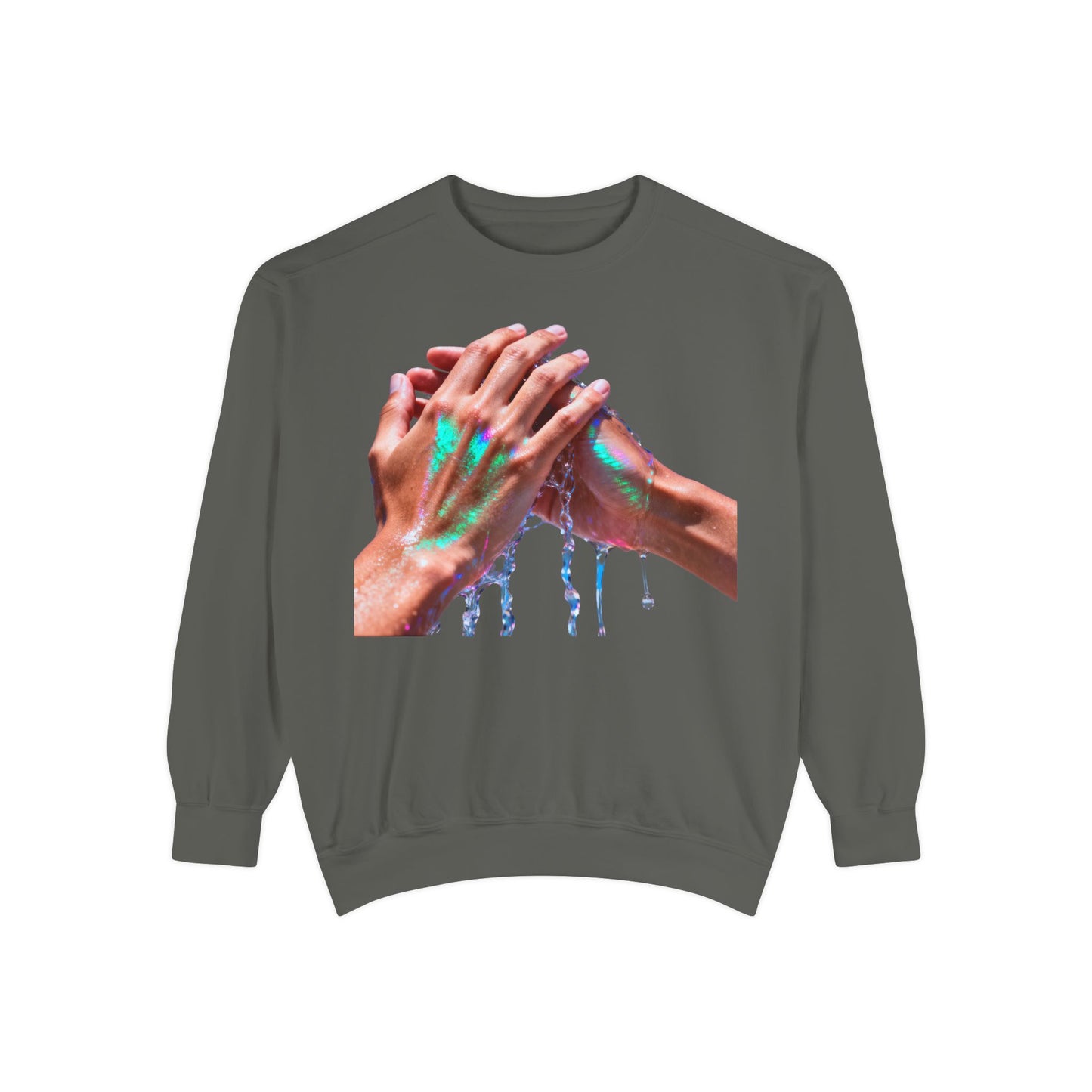 Hands Washing Art Sweatshirt — Colorful Dripping Paint Graphic Crewneck