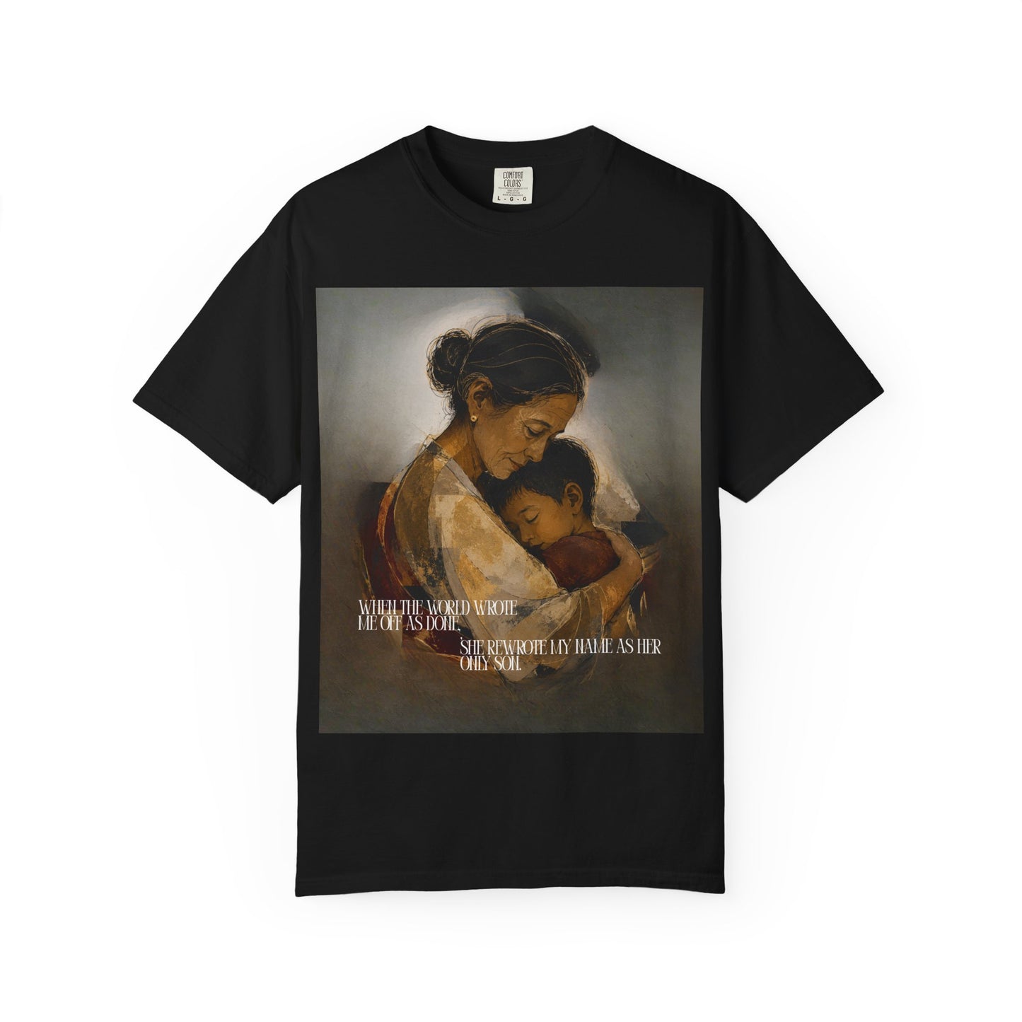 T-Shirt — Mother and Child Embrace Graphic Tee with Inspirational Quote