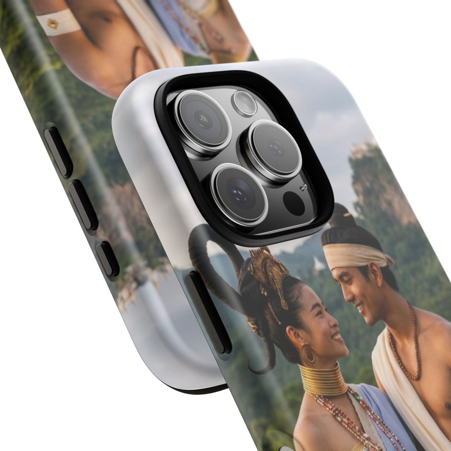 Phone Case — Romantic Couple Photo Print, Tropical Temple Landscape Protective Cover