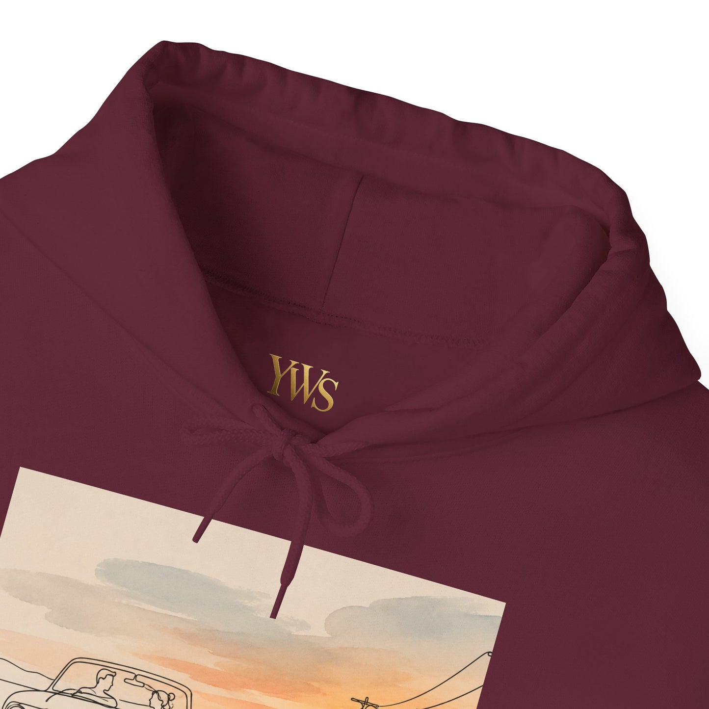 Sunset Drive Hoodie – Retro Car Road Trip Graphic Sweatshirt