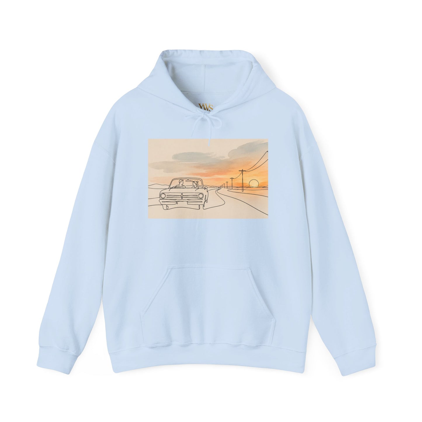 Sunset Drive Hoodie – Retro Car Road Trip Graphic Sweatshirt