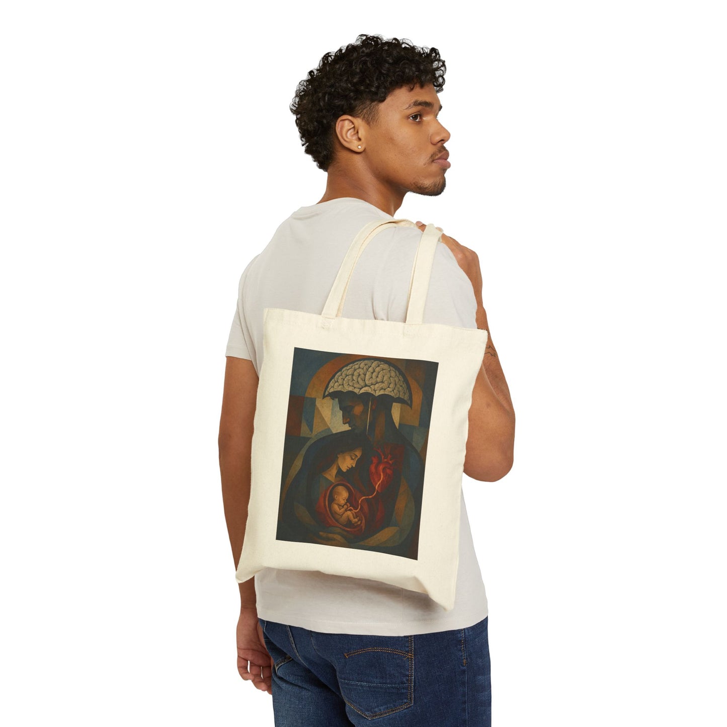 Father's Day Tote Bag – 'Happy Father's Day' Canvas Tote with Vintage Family & Brain Art