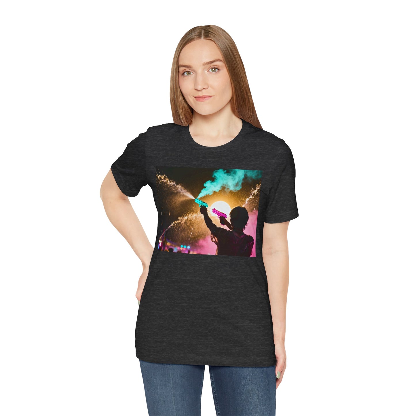 Concert Silhouette Tee — Colorful Smoke Festival Photo T‑Shirt