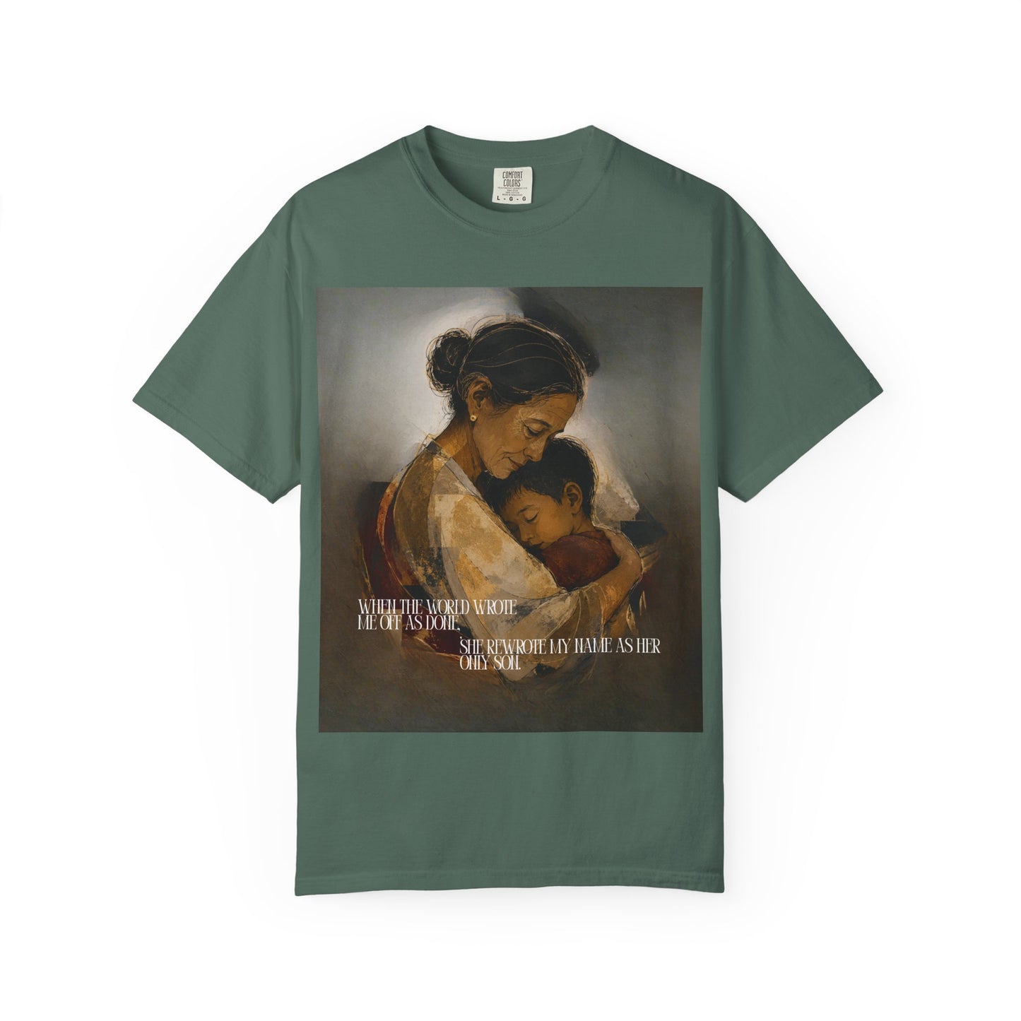 T-Shirt — Mother and Child Embrace Graphic Tee with Inspirational Quote