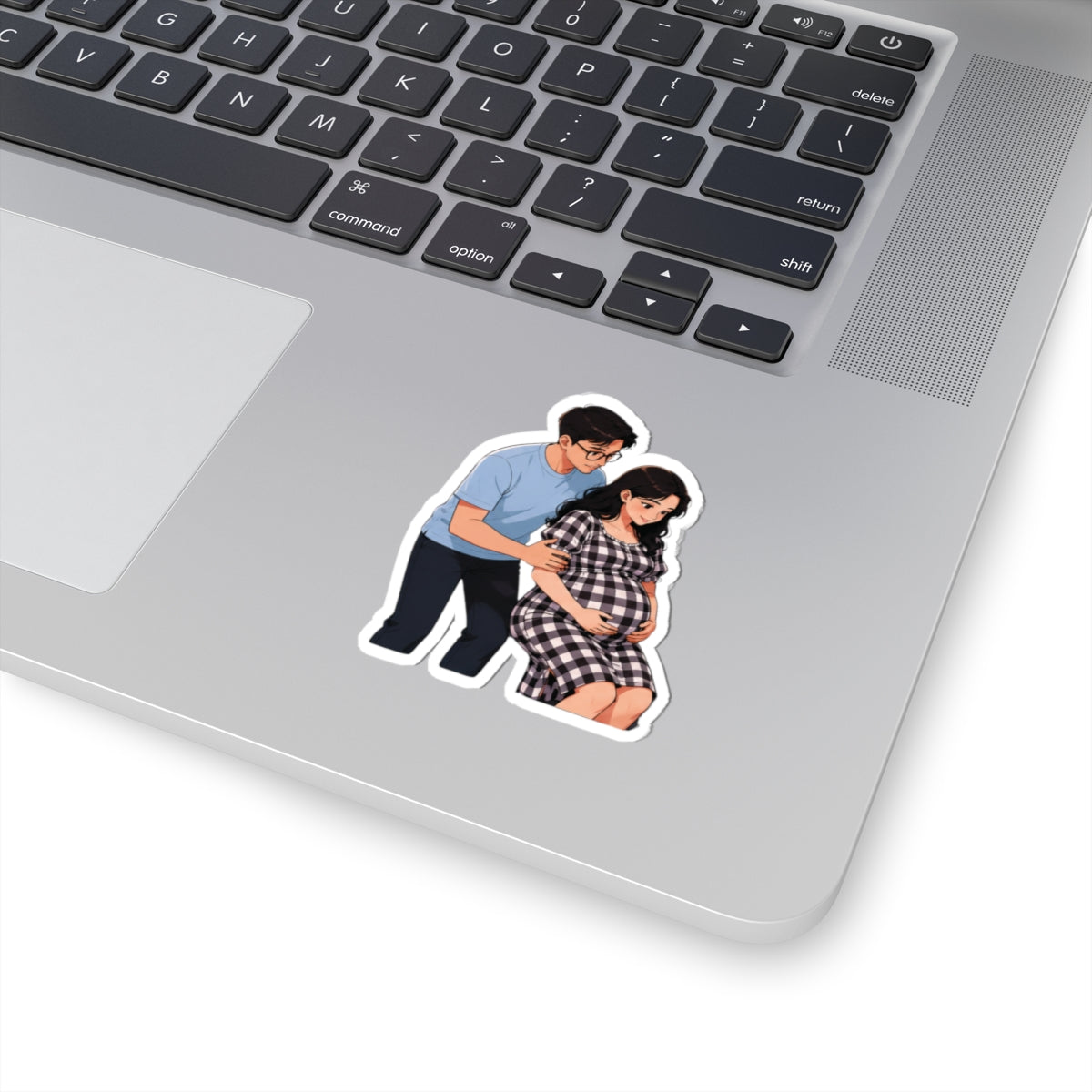 Pregnant Couple Kiss-Cut Sticker — Expecting Parents Laptop Decal, Cute Maternity Illustration