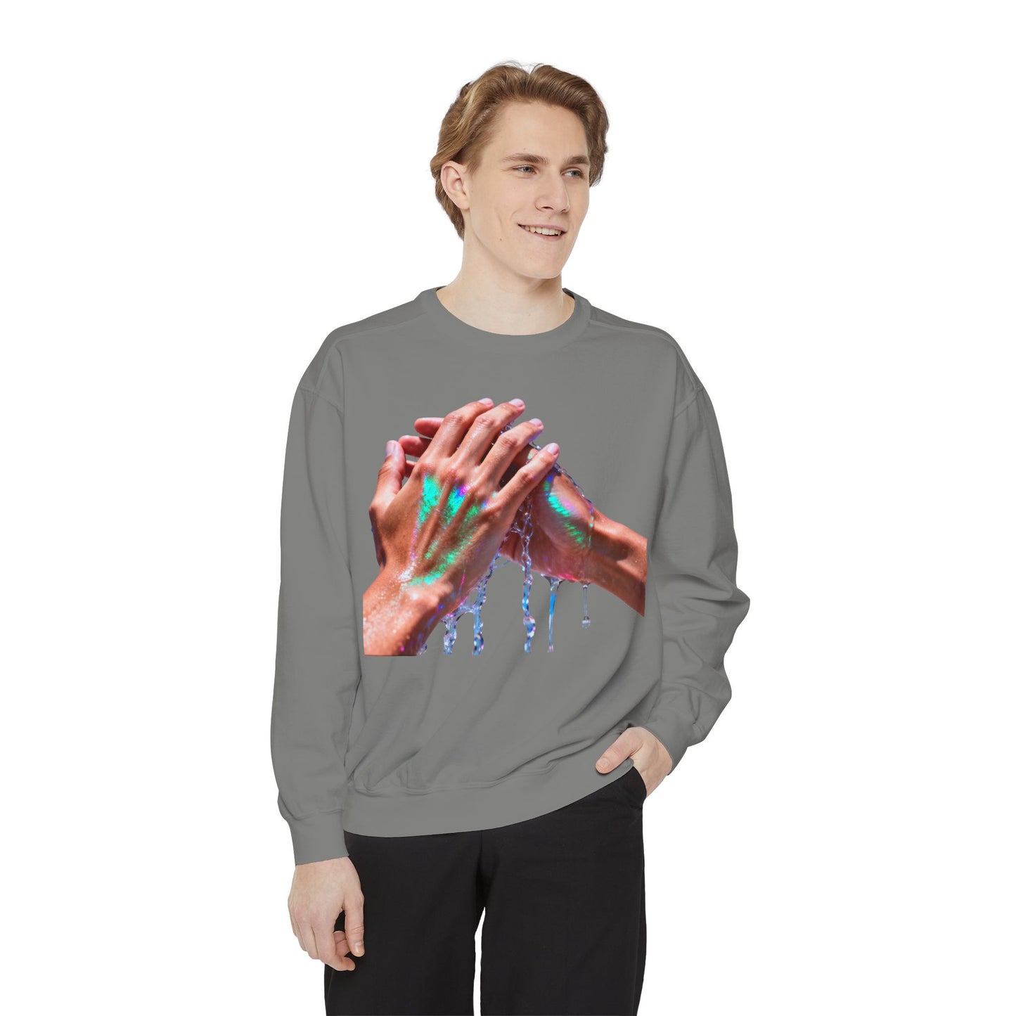 Hands Washing Art Sweatshirt — Colorful Dripping Paint Graphic Crewneck