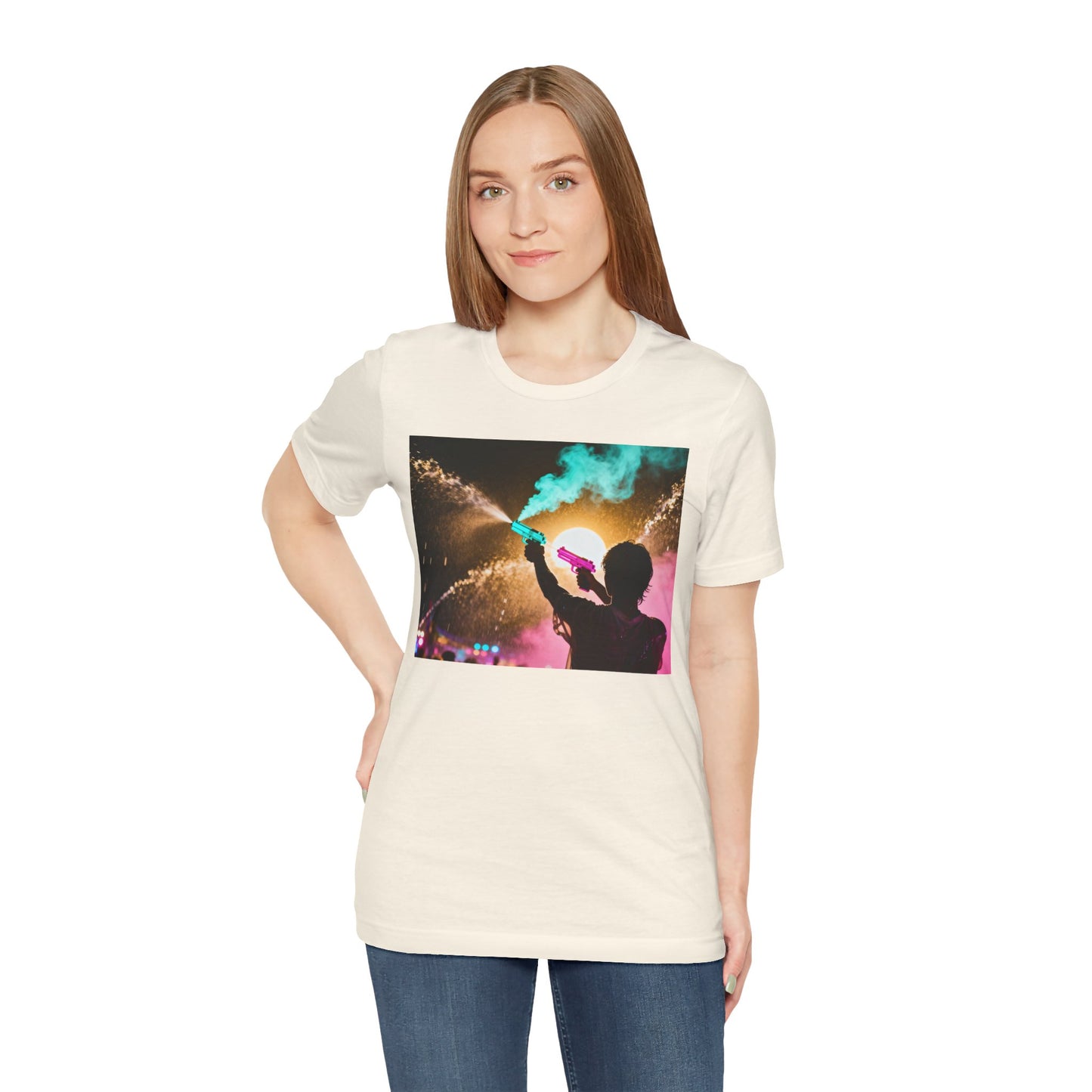 Concert Silhouette Tee — Colorful Smoke Festival Photo T‑Shirt