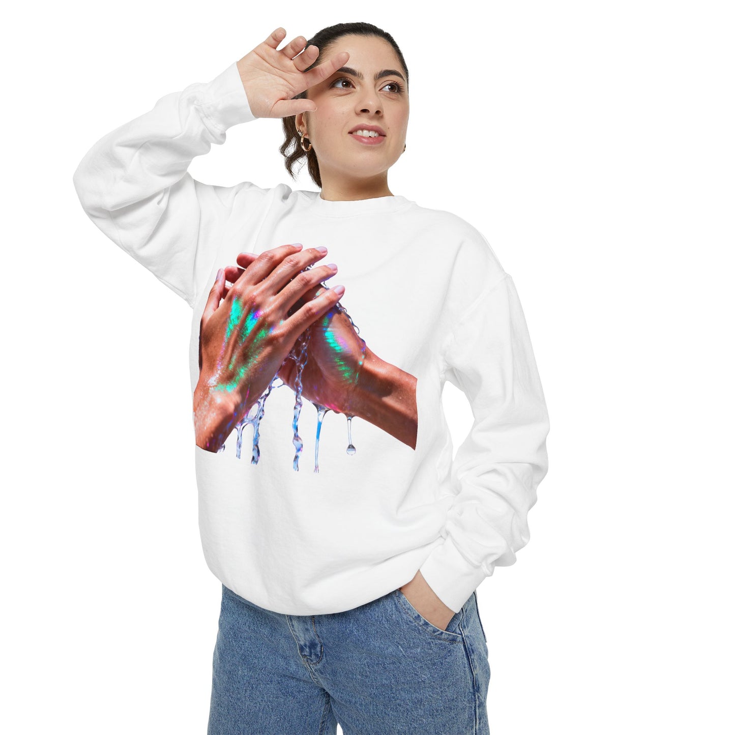 Hands Washing Art Sweatshirt — Colorful Dripping Paint Graphic Crewneck